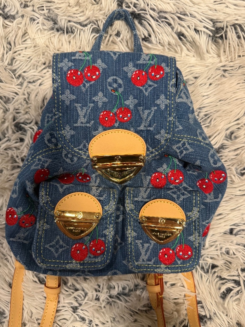 Denim Cherry Small Backpack